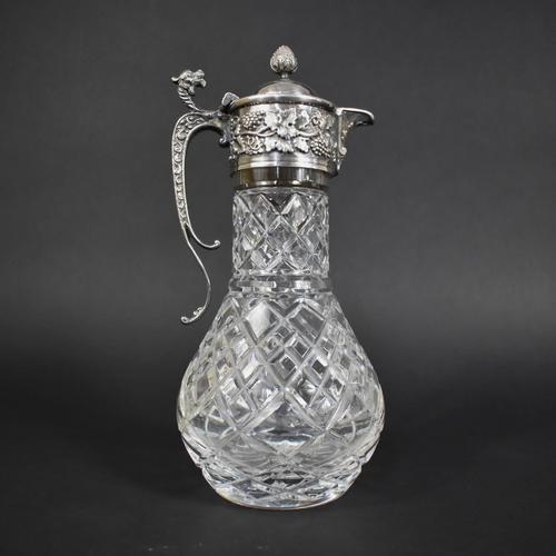 342 - A Cut Glass and Silver Plate Mounted Claret Jug, 28cm high