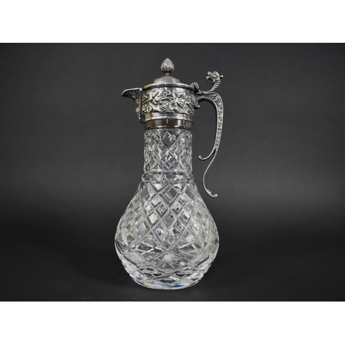 342 - A Cut Glass and Silver Plate Mounted Claret Jug, 28cm high