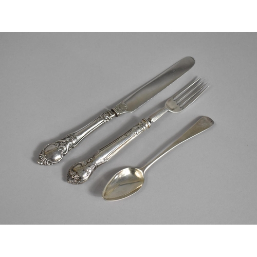 346 - A Silver Bladed and Handled Knife and Fork (Knife AF) Together with a Georgian Silver Teaspoon