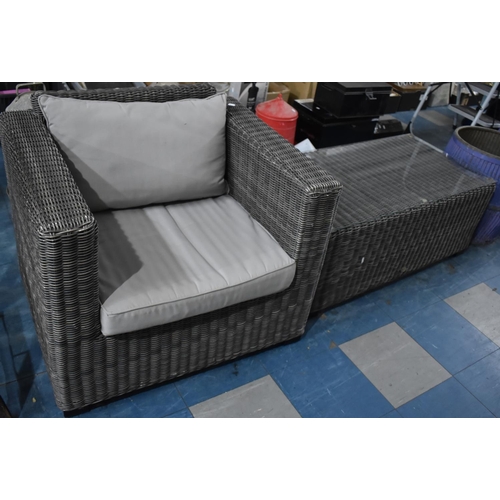 348 - Two Modern Wicker Patio Items to comprise Chair and Coffee Table