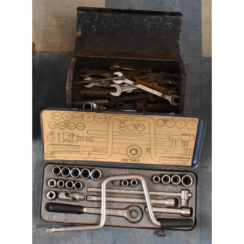 355 - A Gedore Socket Set together with a Vintage Toolbox Containing Various Spanners Etc