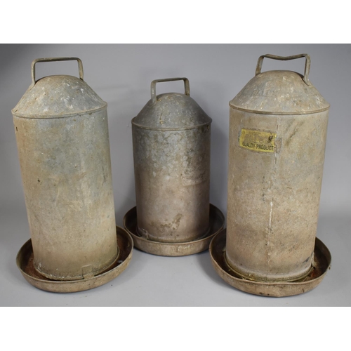 358 - Three Vintage Galvanised Metal Chicken Feeders by Eltex, 55cms High