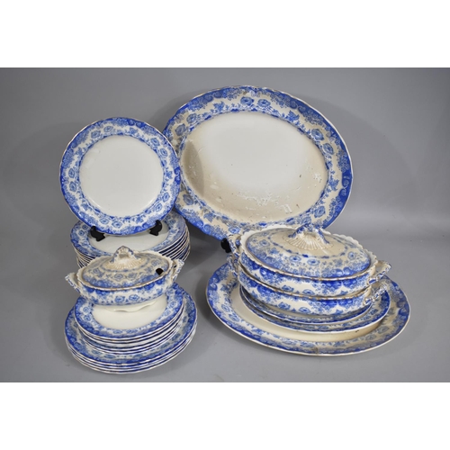 377 - An Early 20th Century Blue Transfer Printed Dinner Service to comprise Plates, Platters, Tureens Etc... 