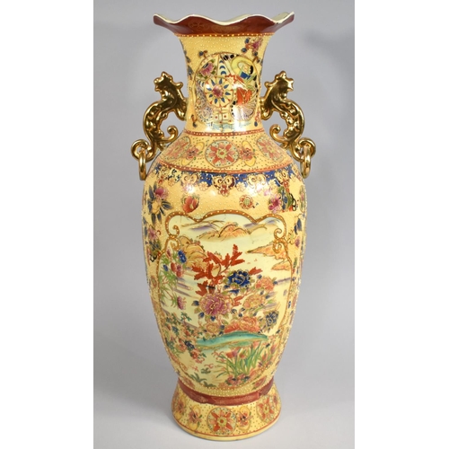 40 - A Large Modern Two Handled Decorative Oriental Vase with Wavy Rim, 60.5cms High