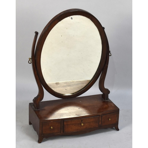 400 - A Late 19th Century Oval Swing Dressing table Mirror in Mahogany on Plinth Base with One Long and Tw... 