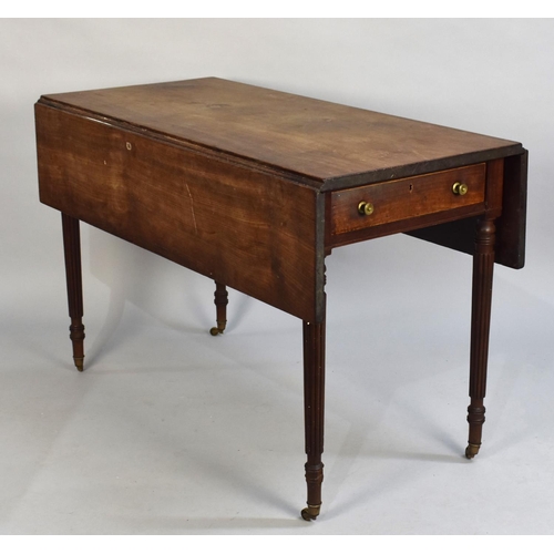 401 - A Late 19th Century Mahogany Drop Leaf Pembroke Table with Reeded Supports and Brass Castors, 130cms... 