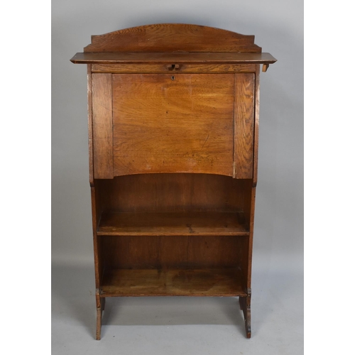 404 - An Edwardian Oak Fall Front Bureau/Bookcase, In Need of Attention, Galleried Back, 76cms Wide