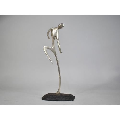 41 - A Modern Aluminium Study of Dancer Set on Cast Metal Plinth, 29.5cms High