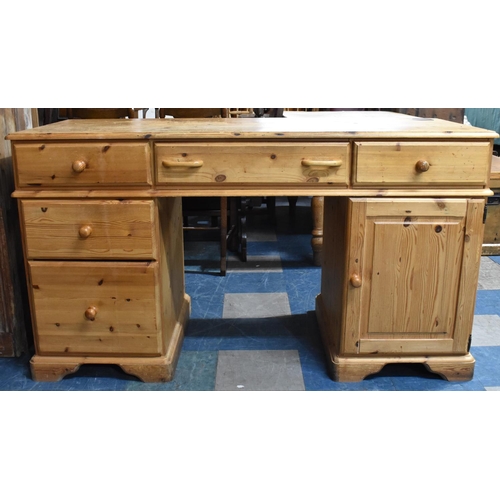 410 - A Late 20th Century Pine Kneehole Computer Desk, 151cms Wide