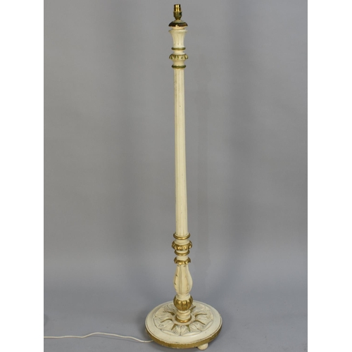 428 - A Cream and Gilt Painted Standard Lamp with Reeded Column Support