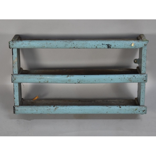 433 - A Blue Painted Wall Hanging Three Shelf Unit, 60cms Wide