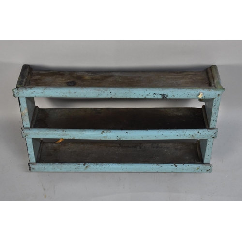 433 - A Blue Painted Wall Hanging Three Shelf Unit, 60cms Wide