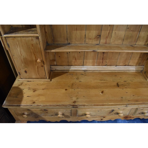 434 - A Pine Kitchen Dresser, Base with Three Drawers and Cabriole Supports, Raised Plate Rack with Cupboa... 