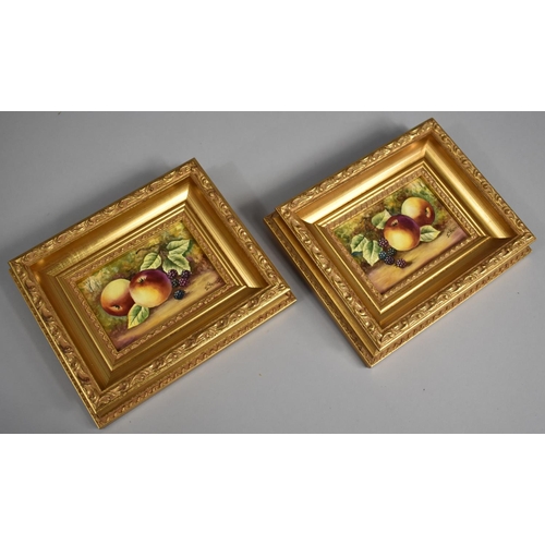5 - A Pair of Miniature Hand Painted Porcelain Plaques Depicting  Blackberries and Apples, Signed by J S... 