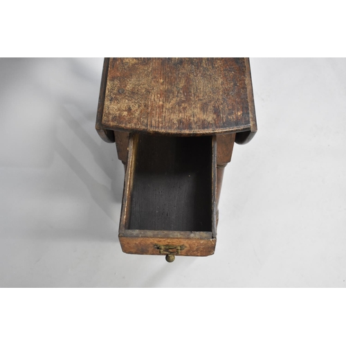 54 - A Late 19th Century Small Oak Circular Topped Gate Leg Drop Leaf Table, Single End Drawer, 75cms Lon... 