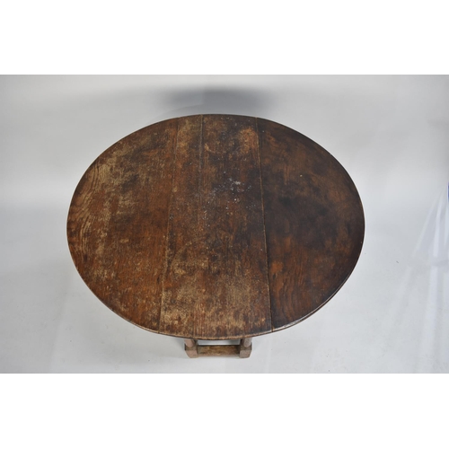 54 - A Late 19th Century Small Oak Circular Topped Gate Leg Drop Leaf Table, Single End Drawer, 75cms Lon... 
