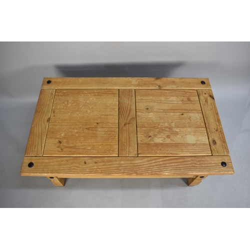 55 - A Modern Far Eastern Metal Studded Pine Coffee Table with Single Side Drawer, 100x60cms