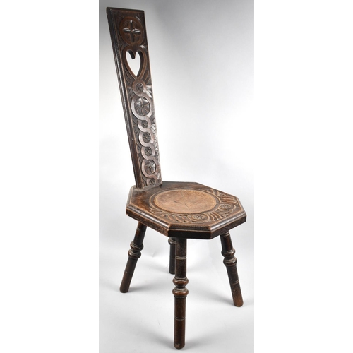 59 - A Mid 20th Century Carved Oak Welsh Spinning Chair