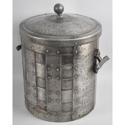 68 - A Mid 20th Century Oxidized Metal Circular Coal Bucket with Lid and Two Carrying handles, 31cms Diam... 