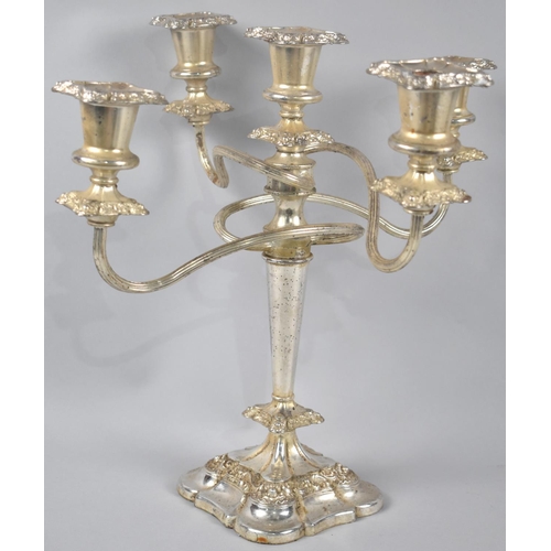 72 - A Mid 20th Century Silver Plated Five Branch Candelabra, 34cms High