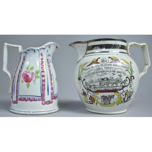 73 - A 19th century Transfer Printed Silver Lustre Decorated Pearlware Jug, 