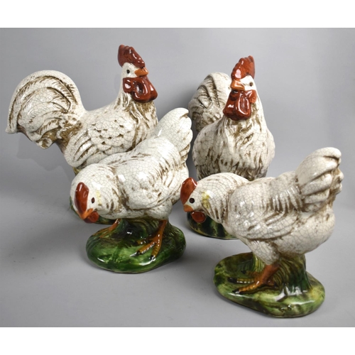 75 - A Collection of Four Crackle Glazed Ceramic Studies of Cocks and Hens, 26cms High