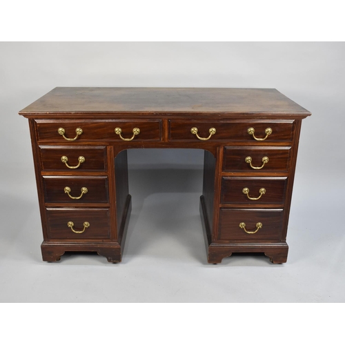 80 - A Mid/Late 20th Century Mahogany Kneehole Writing Desk with Two Long Drawers and Banks of Three Shor... 