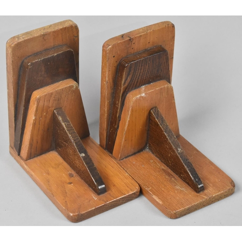 93 - A Pair of Art Deco Mixed Wood Bookends together with an Art Deco Rectangular Tea Tray, 42cms Long