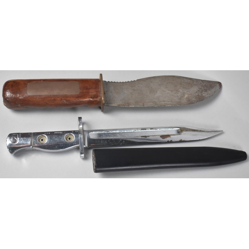 98 - A British Bayonet, LIA3 with Scabbard together with a Wooden Handled Hunting Knife