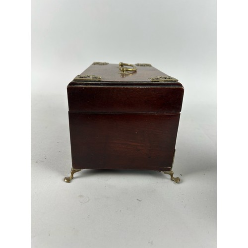 28 - A Pair of 19th Century Mahogany Tea Caddy Boxes with Scrolled Brass Mounts, Top Carry Handles and Es... 