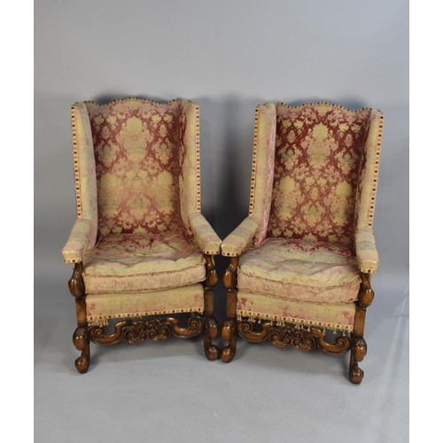 427 - A Walnut Framed High Backed and Winged Three Piece Suite with Carved Supports and Rails and Scrolled... 