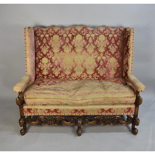 427 - A Walnut Framed High Backed and Winged Three Piece Suite with Carved Supports and Rails and Scrolled... 