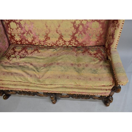 427 - A Walnut Framed High Backed and Winged Three Piece Suite with Carved Supports and Rails and Scrolled... 