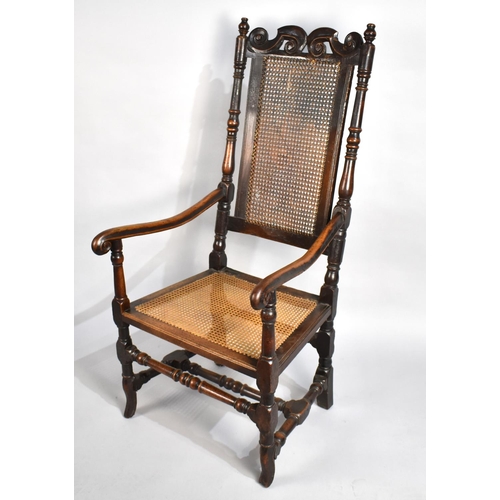 406 - A Late 17th Century/Early 18th Century Cane Upholstered Armchair with Turned Supports, Carved and Pi... 