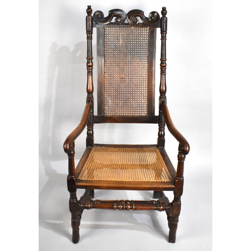 406 - A Late 17th Century/Early 18th Century Cane Upholstered Armchair with Turned Supports, Carved and Pi... 