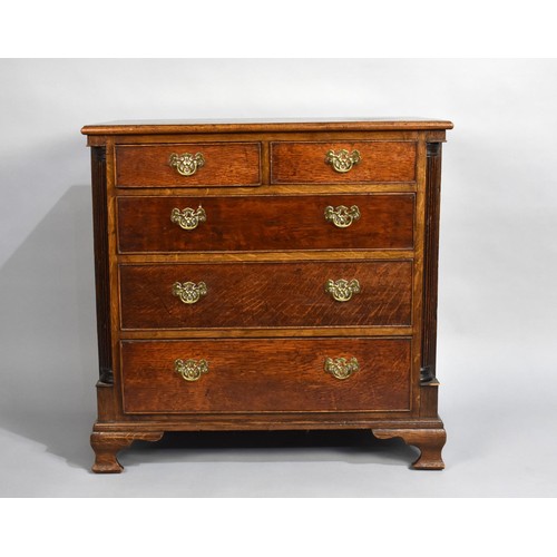 436 - An Oak Chest of Small Proportions with Two Short and Three Long Drawers All with Pierced Brass Drop ... 