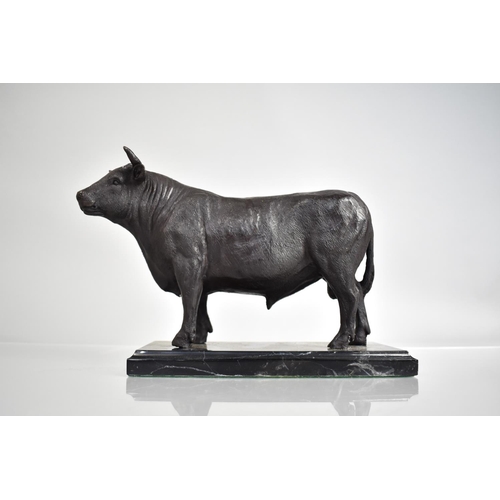 449 - A Modern Bronze Study of a Continental Bull on Rectangular Marble Plinth Base, 21cm Long