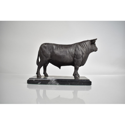 449 - A Modern Bronze Study of a Continental Bull on Rectangular Marble Plinth Base, 21cm Long