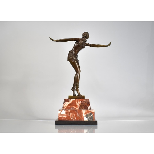 448 - A Reproduction Bronze Art Deco Figure After Chiparus, Set on Stepped Marble Plinth, 48cm High