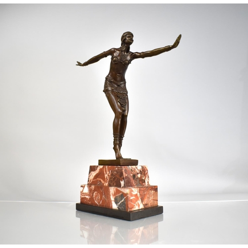 448 - A Reproduction Bronze Art Deco Figure After Chiparus, Set on Stepped Marble Plinth, 48cm High