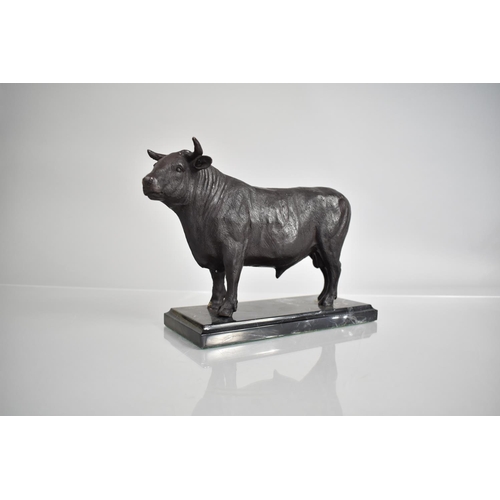 449 - A Modern Bronze Study of a Continental Bull on Rectangular Marble Plinth Base, 21cm Long