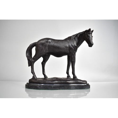 450 - A Modern Bronze Study of a Standing Horse on Shaped Marble Plinth Base, 26cm Long