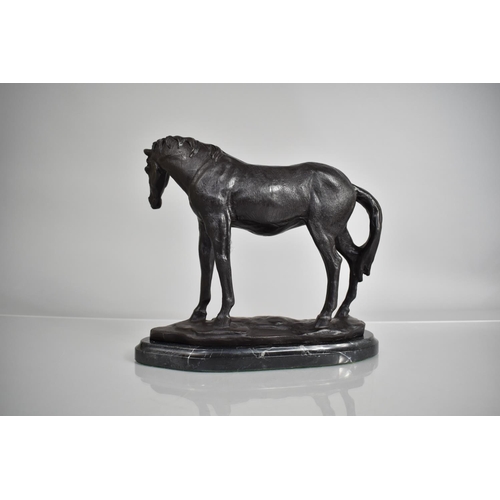 450 - A Modern Bronze Study of a Standing Horse on Shaped Marble Plinth Base, 26cm Long