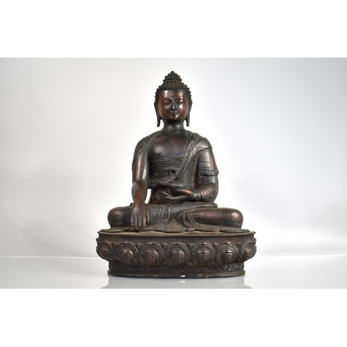 452 - A Tall Thai Bronze Study of Buddha Sat Crossed Leg on Lotus Throne, 44cm High