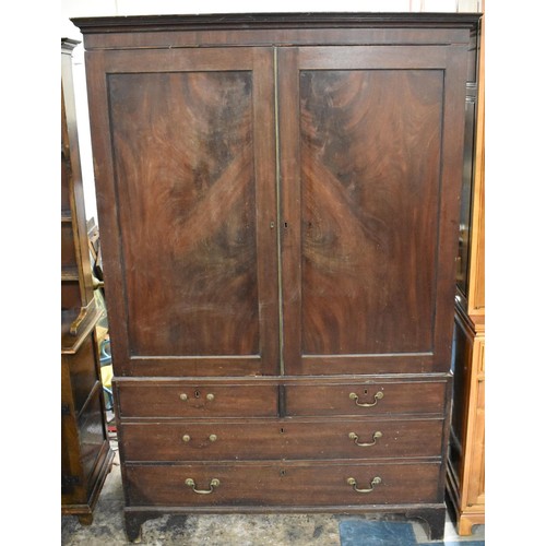 456 - A George III Mahogany Livery Cupboard Having 2 Short and 1 Long Dummy Drawers over Long Drawer to Ba... 