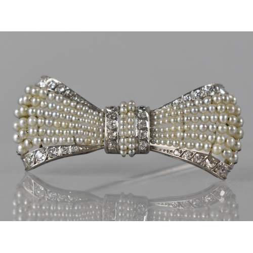 1 - An Exquisite Early 20th Century White Metal, Diamond and Pearl Brooch by Gattle, Two Centre Rows of ... 