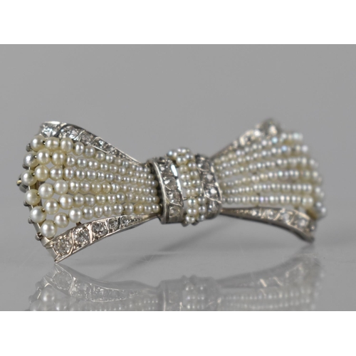 1 - An Exquisite Early 20th Century White Metal, Diamond and Pearl Brooch by Gattle, Two Centre Rows of ... 