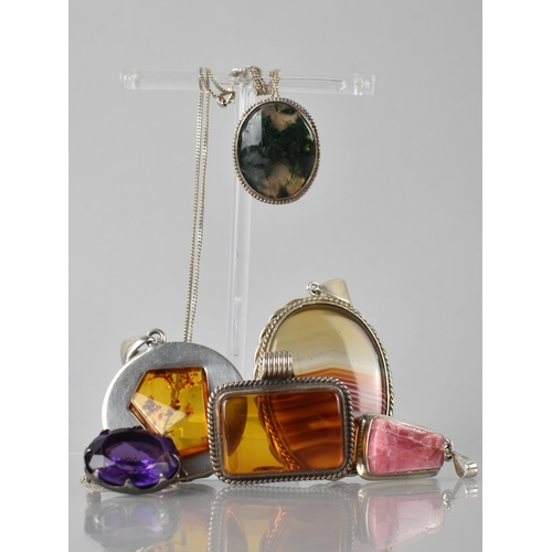 160 - A Collection of Silver Mounted Jewellery to include a French Circular Pendant with Faceted Amber Mou... 