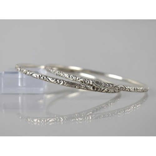 163 - Two Sterling Silver Bangles, Scrolling Moulded Acanthus Leaf Decoration, Internal Dimensions 66mm, 3... 