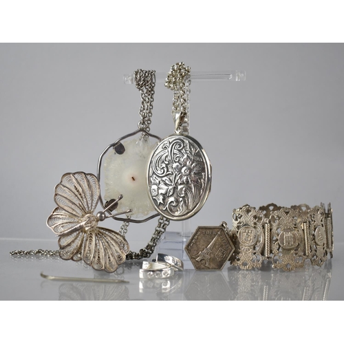 166 - A Collection of Silver and White Metal Jewellery to include Large Floral Embossed Silver Locket on C... 